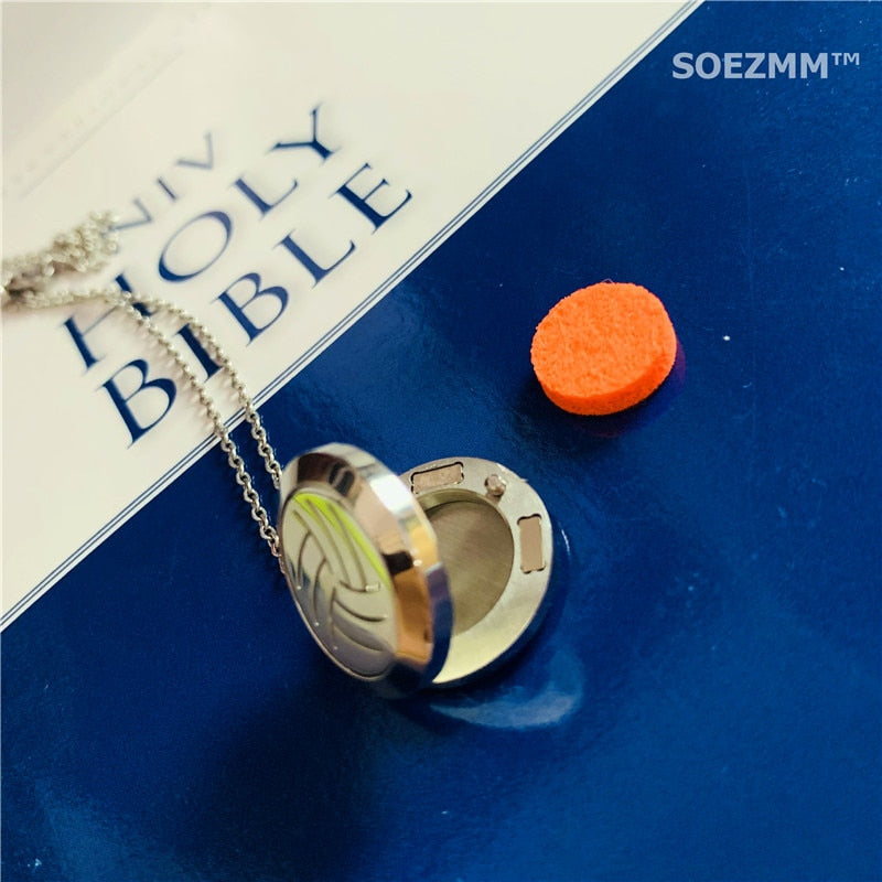 SOEZmm Volleyball Necklace SVNP30,Gift for Volleyball Lover,Prize for Match , can add Essential Oil or Perfume,DM 30mm